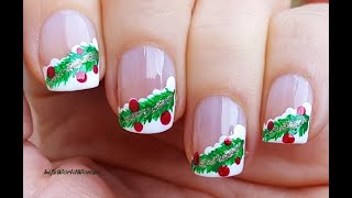 CHRISTMAS  NAIL ART 2020 #7/ Festive FRENCH MANICURE With Fir Tree Branch