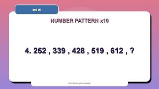Number Pattern Challenge #0825 | 10 Number Pattern Practice Questions