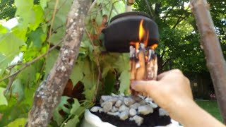 Tiny Twig Swedish Fire Torch or Canadian Candle part 2 - prepare wood, light fire, boil water