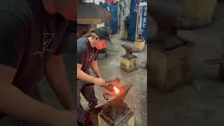 Fire welding acanthus leaves to base stock. #blacksmith #westernwelder #ironwork #Blacksmithing