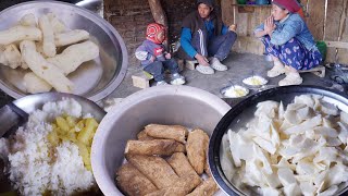 manjita is cooking chayote roots curry and rice for her family lunch || shepherd life of Nepal ||