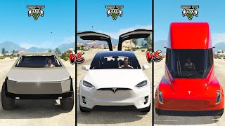 Tesla Cyber truck vs Tesla X vs Tesla Semi Truck in GTA 5 - which is best?