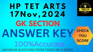 HP  TET ARTS NOVEMBER 2024 QUESTION PAPER TET NOV 2024 ANSWER KEY HP ARTS TET NOV. 2024  GK SECTION