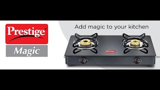 Prestige Magic Glass Top 2 Burner Gas Stove, Manual Ignition, Black