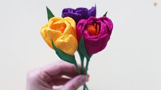 Fleurs de CROCUS en papier crépon. Fleur en papier facile. CROCUS flowers made of crepe paper.