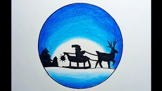How To Draw Easy Scenery Christmas For Beginners |Drawing Christmas Scenery In A Circle