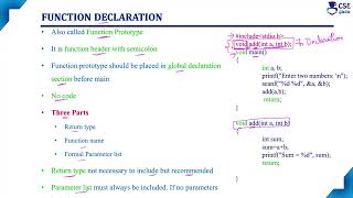 Function Declaration | Elements of User Defined Function | Lec 90 | C Programming Tutorials