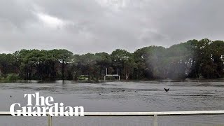 NSW flooding: sports ground in Sydney's Centennial Park turns into duck pond