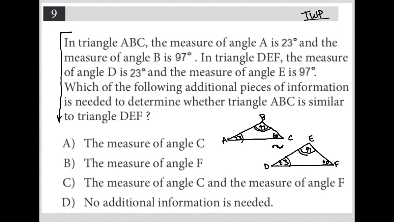 In Triangle ABC, The Measure Of Angle A Is 23 Degrees And The Measure ...