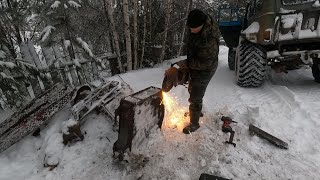 Выгнали из леса спрятанную мотособаку. Опасный лесовоз. Разбор радиатора трактора ТТ-4.