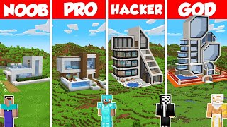 Modern House Build Battle Challenge - Noob vs Pro vs Hacker vs God - Minecraft Animation