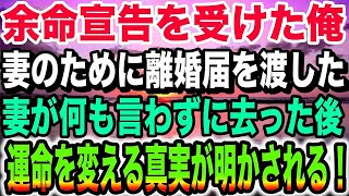 【感動する話】医師から余命宣告を受けた俺。妻に離婚届を手渡すと、妻は何も言わずに家を出て行った。数日後、妻に呼び出され、彼女は一枚の紙を取り出し破り捨て、止まっていた人生の歯車が回り始める【泣ける話】