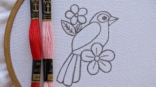 VERY VERY EASY AND SIMPLE BIRD AND FLOWER EMBROIDERY DESIGN FOR BEGINNERS