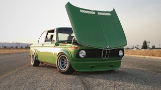 1975 BMW 2002: Tasteful Taiga Green (Walk Around and Rev)