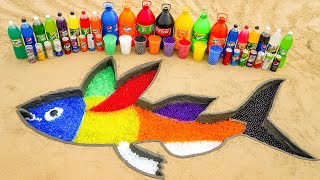 How to make Rainbow Flying Fish from Orbeez & Big 7up, Coca Cola, Fanta, Popular Sodas vs Mentos!