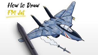 How to Draw a Fighter Jet F14 Tomcat (plane airplane) easy Step By Step