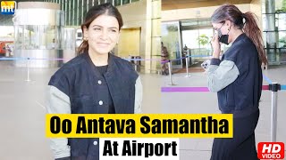 Gorgeous Oo Antava fame Girl Samantha Prabhu with all smiles arrives at the airport