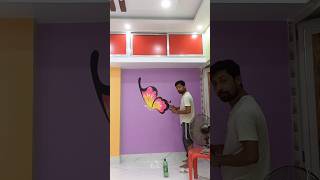 #shorts #shortvideo 🦋 wall painting butterfly🦋 butterfly painting idea #wallpainting #uniqueart#art