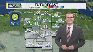 Decreasing clouds Sunday evening
