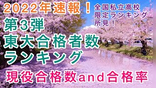 2022年速報3！東大合格者数ランキング！現役合格数と合格率（卒業生数に対する合格者数の割合）を受験師Rが分析、所見を配信！開成と正面から並ぶ私立中高一貫校とは？