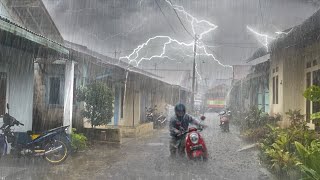 Super Heavy Rain Big Thunder Water overflowed in the scary Red soil Village - Rain Sounds For sleep