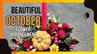 How to create lovely autumnal flower arrangement with pillar candle and ceramic pumpkin#floraldesign