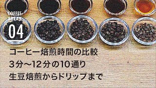 コーヒー焙煎時間の比較「3分〜12分の10通り」生豆焙煎からドリップまで