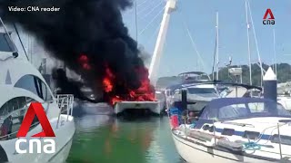 Fire breaks out on boat at Keppel Bay in Singapore