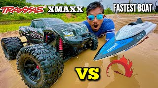 RC Jetblack Traxxas Xmaxx Hydroplane vs Super Fast Boat - Chatpat toy tv