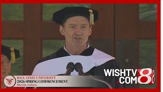 Actor Hugh Jackman speaks to Ball State University Class of 2026 commencement