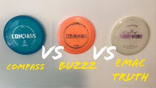 Comparison between the Discraft Buzzz, latitude 64 Compass, and the Dynamic Discs Emac Truth!