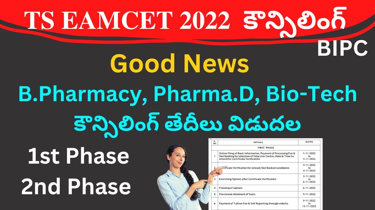 TS EAMCET 2022 BIPC B Pharmacy Counselling Dates 1st Phase And 2nd ...