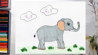 How to Draw Elephant | Easy Animals Lesson | Drawing Class for Primary School Kids Online, Part 21