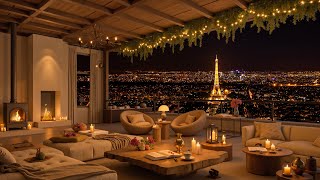 Paris by the Balcony of Luxurious Apartment with Warm Fireplace 🏙 Soft Piano Jazz Music to Chillout