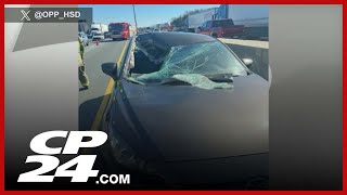 Wheel slams through driver's windshield on Hwy. 401