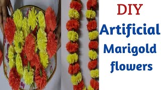 How to make crepe paper marigold flower at home | Artificial marigold flower making | Door hangings