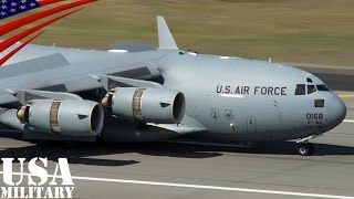 着陸時に逆噴射全開しすぎてバックする大型輸送機C-17 - C-17 Globemaster III Reverse Thrust - Short Field Landing