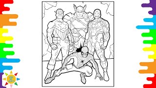 Avengers Coloring Pages | Spider-Man With Thor Captain-America And Iron-Man Ciloring Pages