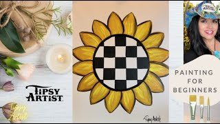 How to Paint a Courtly Check Sunflower with Tipsy Artist Painting Kit and Traceable *Easy & Fun