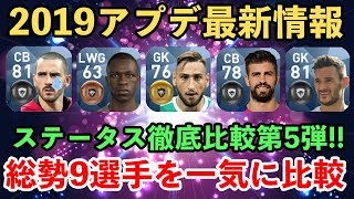 【ウイイレアプリ2018】2019アプデ最新情報！ステータス徹底比較第5弾！総勢9選手を一気に比較！