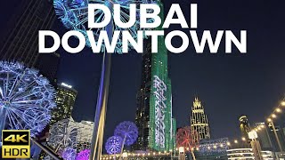 Dubai Downtown | Burj Khalifa | Fountain Show | Night Walking Tour | 4K | 2023