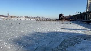 Frozen Hudson River in New York 🧊 #frozen #hudson #river #newyork #winter #ice #pier