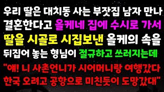 우리딸은 대치동 사는 남자만나 결혼한다고 딸을 시골로 시집보낸 올케의 속을 뒤집어 놓는 형님이 절규하는데 \