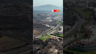 Drone view of wildfire devastation in Greece