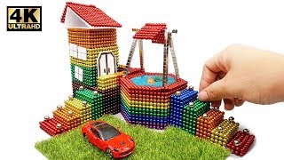 ASMR - How To Make Rainbow Wells Villa with Magnetic Balls, Car Toys and Slime | Magnet World 4K