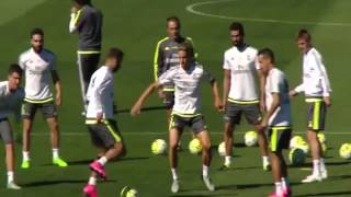 Jese Rodriguez brilliant nutmeg during Real Madrid training session