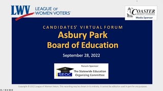2022 LWV Asbury Park Board of Education Candidate Forum