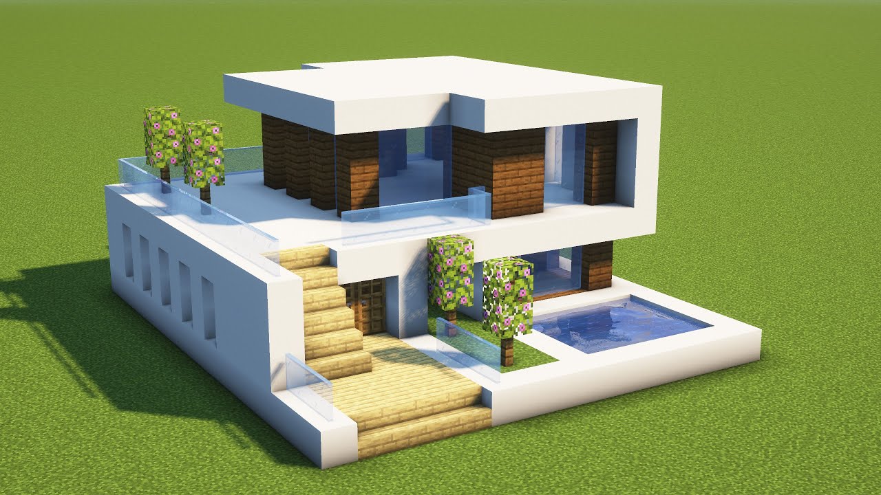 How To Build A Modern House With Pool Minecraft Easy Tutorial
