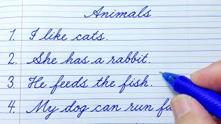 Cursive Writing Practice | 10 Simple English Sentences about Animals | Cursive Handwriting Practice