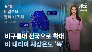 [날씨] 비구름대 전국으로 확대…비 내리며 체감온도 '뚝' / JTBC 뉴스룸